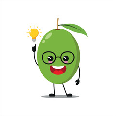 Cute smart olive character. Funny olive got inspiration idea cartoon emoticon in flat style. fruit emoji vector illustration