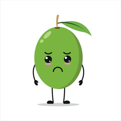 Cute sad olive character. Funny unhappy olive cartoon emoticon in flat style. fruit emoji vector illustration