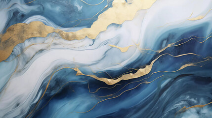 Luxury wallpaper. Blue marble and gold abstract background texture, Watercolor abstract background, 3D painted artificial marbled surface, Generated AI.