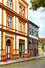 Fototapeta premium View of the facade of a historic building in Salzwedel, Germany.