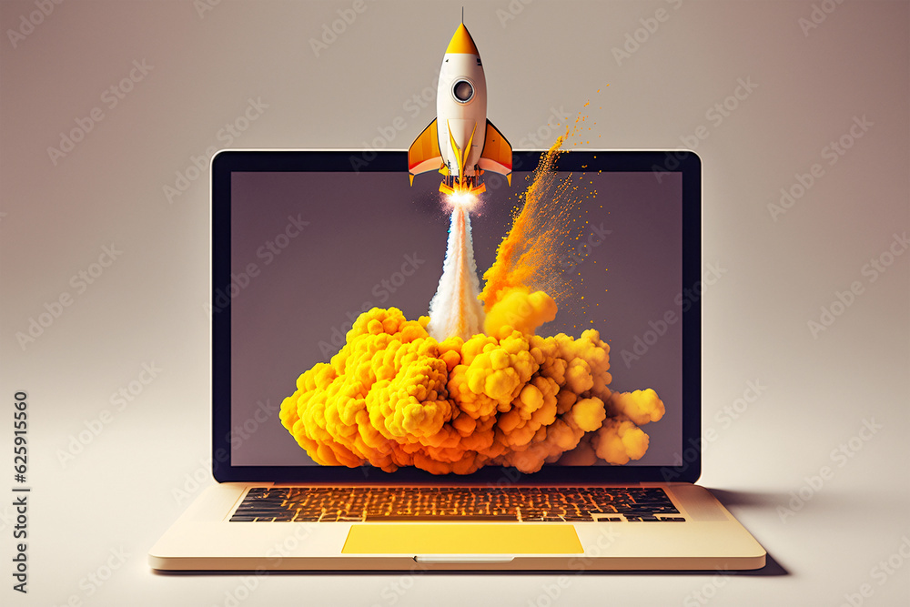 Canvas Prints awe-inspiring arafed rocket launching from laptop screen with generative ai