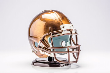 Fototapeta premium Golden Football Helmet on Stand: A Stunning Display of Generative AI