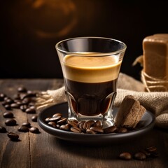 Coffee in a glass on a wooden background. Selective focus