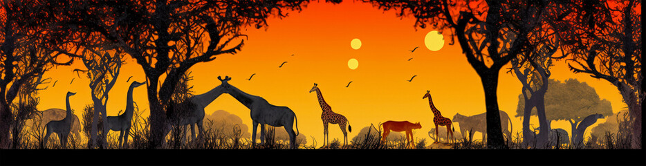 Fototapeta na wymiar Captivating Wildlife Safari: A Spectacular Encounter with Giraffes and Generative AI