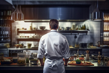 A professional chef in a white uniform showcasing culinary skills in a kitchen, generative AI