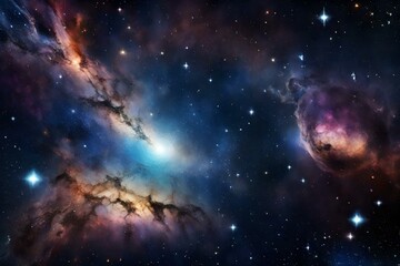 Obraz na płótnie Canvas Starry Night Cosmos: Infinite Space with Stars, Galaxies, Nebulae Colorful Space Galaxy Clouds. Supernova Background Wallpaper, Generative AI Art