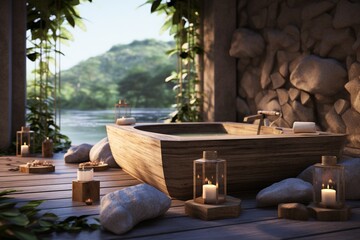 Relaxation concept in natural spas with holistic therapies, Generative AI