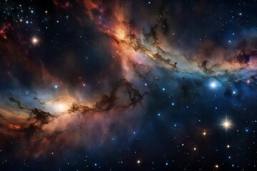 Fototapeta premium Starry Night Cosmos: Infinite Space with Stars, Galaxies, Nebulae Colorful Space Galaxy Clouds. Supernova Background Wallpaper, Generative AI Art