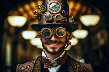 Portrait of a man wearing a steampunk costume