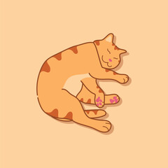 Sleeping ginger cat in a relaxed position. Cute red tabby cat sleeps. Vector illustration