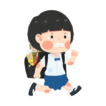 recommend clip art: Cute girl with backpack running to school