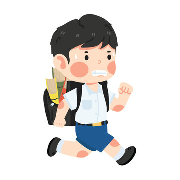 recommend clip art: Cute Boy with backpack running to school