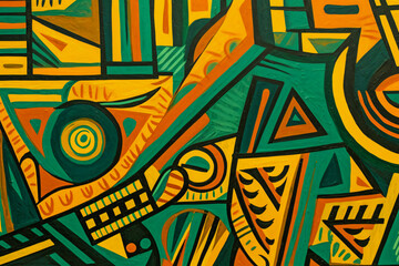 Vibrant Abstract Painting with Bird and Floral Motifs, Generative AI