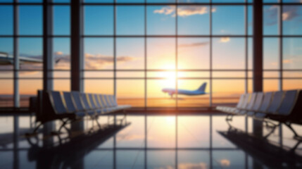 Blurred background of airport terminal interior with airplane and sunset sky.Travel and transport concept.Summer holiday vacation concept.
Travel and tourism concept.