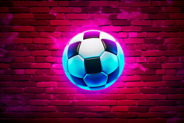 Vibrant Neon-Lit Soccer Ball on Brick Wall: A Captivating Generative AI Image