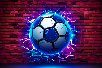 Close up of soccer ball with lightning effect, generative AI.