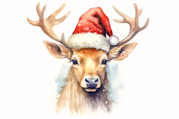 Adorable Deer Wearing Santa Hat, Perfect for Christmas Cards generative AI