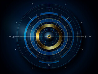 Stylish Blue Clock with Gold Circle on a Vibrant Background, Generative AI