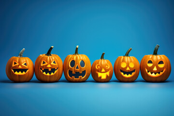 Pumpkins on a minimal blue background - Celebrate Halloween with generative AI