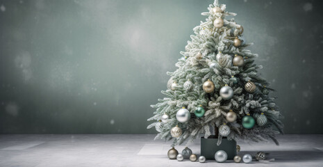 Beautifully Decorated Small Christmas Tree with Ornaments, Generative AI
