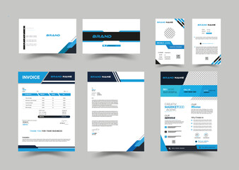 Modern dynamic colorful blue stationery, Business Stationery Set, Editable vector Brand Identity concept of stationery Mock-Up set with blue and white abstract graphics design.