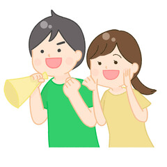 子供の応援をする男女
