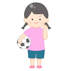 サッカーボールを持つ少女　ファイトポーズ
