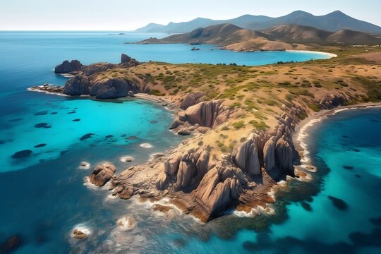 Aerial View of Sardinia Island. Generative AI