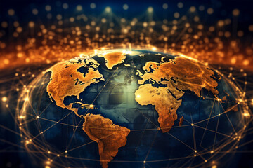 Stunning Close-Up of Illuminated Globe, Radiating Global Connectivity, Generative AI