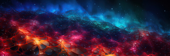 Abstract banner in blue red color as ai intelegence and neuronal red, computing and neural network.generative ai