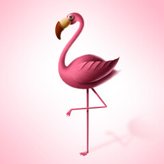 3d cute toy flamingo, bird character illustration