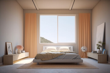 Cozy Arafed Bedroom with Bed and Mountain View Window, Generative AI