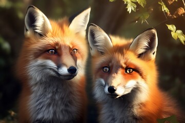 Wild Red Foxes Untamed Creatures. Generative AI