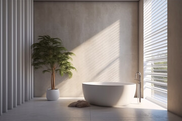 Relaxing Bathroom with Bathtub and Green Plant in the Corner, Generative AI