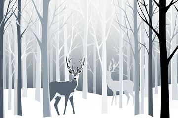 winter forest background with deers.