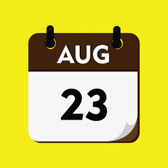 new year calendar icon, calendar with a date, new calendar, 23 august icon with yellow background, 23 august, day icon, calender icon