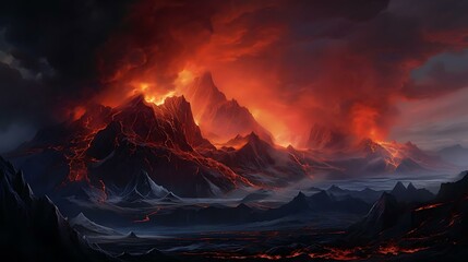 a volcano erupting at night