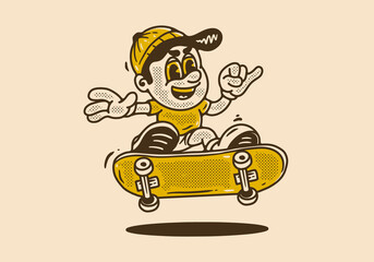 Mascot character design of a boy on a skateboard
