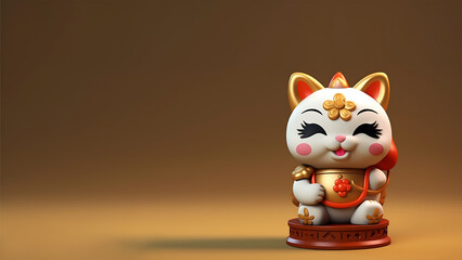 Cute Asian Prosperity and Luck Cat Minimalist Digital Render