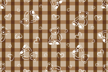 Illustration pattern of brown tedy bear on brown table background
