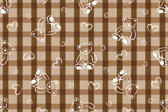 Illustration pattern of brown tedy bear on brown table background