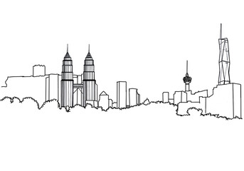 Naklejka premium Updated 2023 Kuala Lumpur city Malaysia skyline landmark in illustration