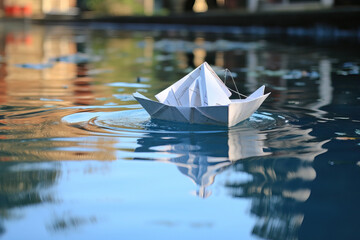 Paper boat floating on water. Created using generative AI tools