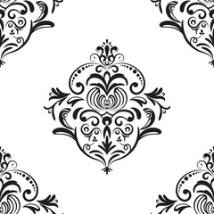 Damask floral motif tile pattern. Luxury wallpaper texture ornament decor. Baroque Textile, fabric, tiles. Isolated on Transparent background.