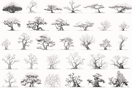 collection of trees vector, tree, nature, silhouette,