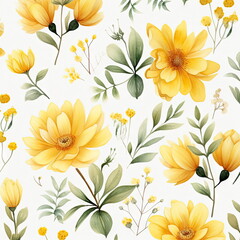 Obraz premium yellow flowers seamless patterns, watercolor picture of flowers, floral
