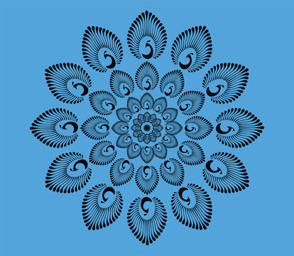 Mandala of black and white peacock feathers vector image with nice background