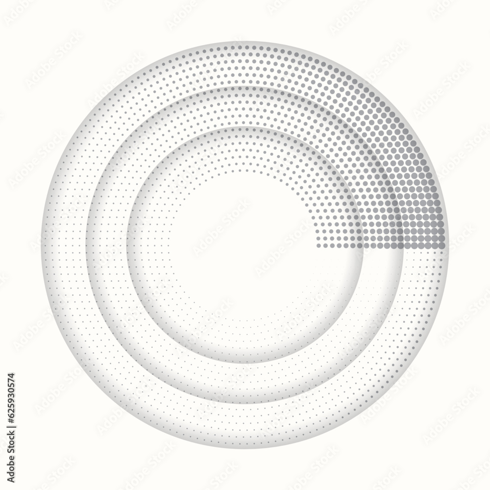 Poster circles in spiral as halftone dotted abstract symbol. gray shape on a white background.