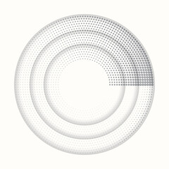 Circles in spiral as halftone dotted abstract symbol. Gray shape on a white background.