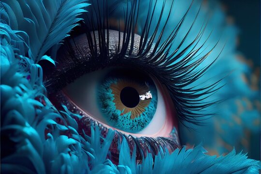 Abstract realistic eye digital artwork illustration close up minimal. Colourful fashionable futuristic style. Contemporary trendy surreal eye background for interior design